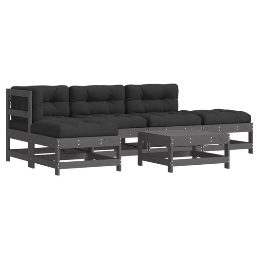 Garten Lounge Set Gartenmöbel Sitzgruppe Sofa 6-Tlg. Grau Massivholz Vidaxl