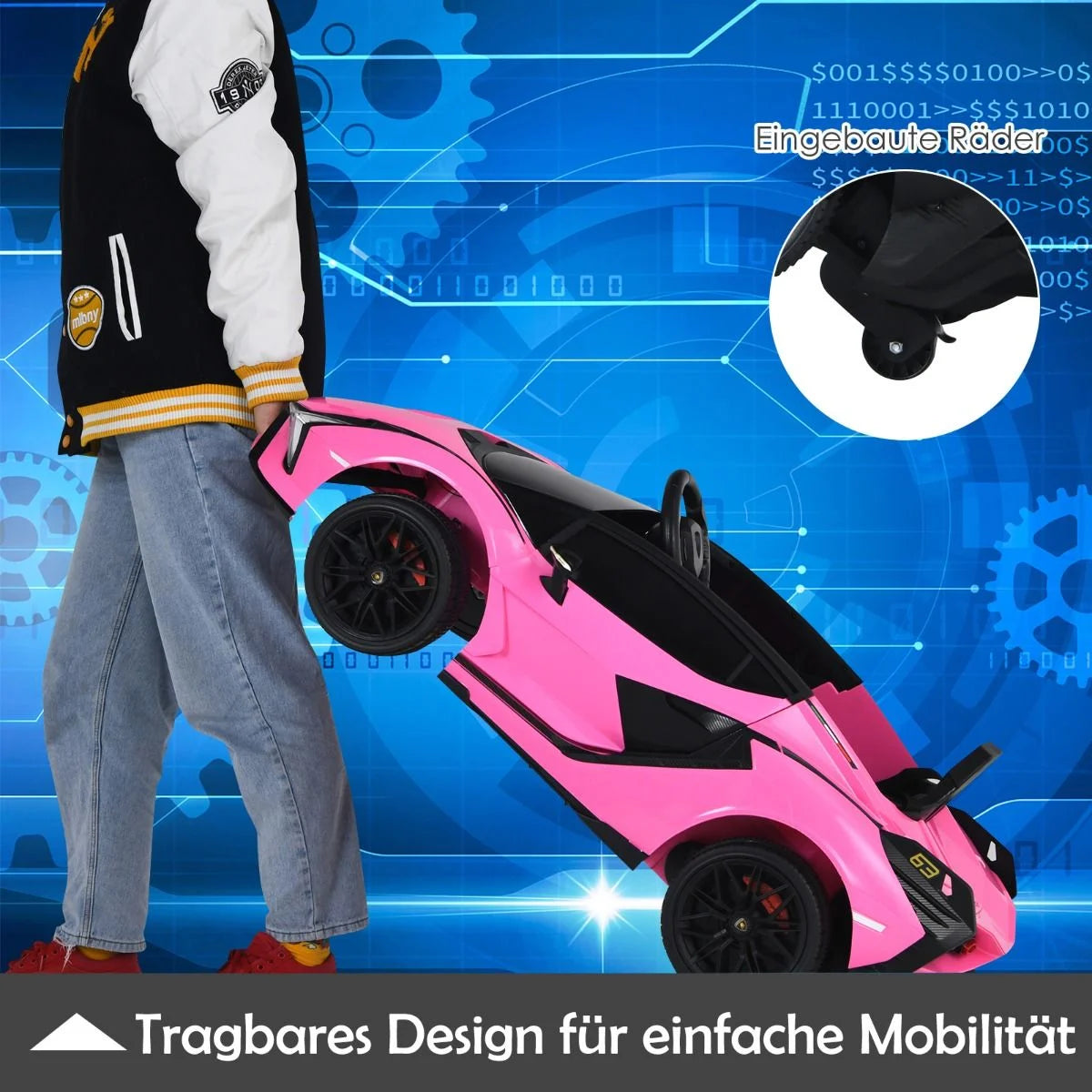 12V Kinderauto Mit 2,4G-Fernbedienung Mit Musik Und Led-Scheinwerfer 108 X 64 X 41 Cm Rosa