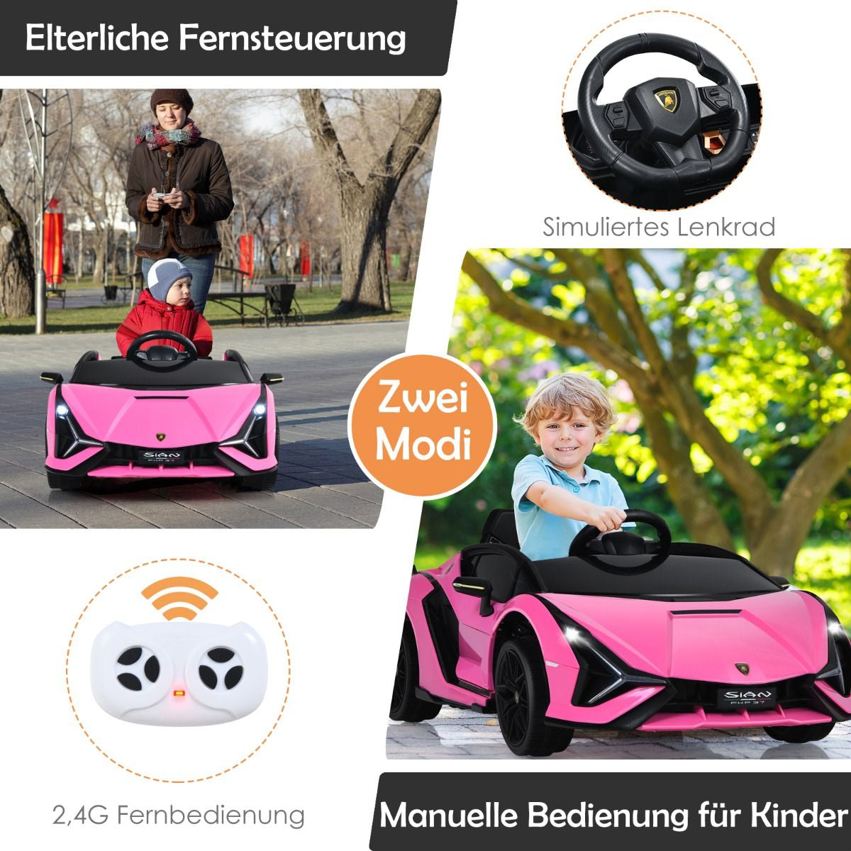 12V Kinderauto Mit 2,4G-Fernbedienung Mit Musik Und Led-Scheinwerfer 108 X 64 X 41 Cm Rosa