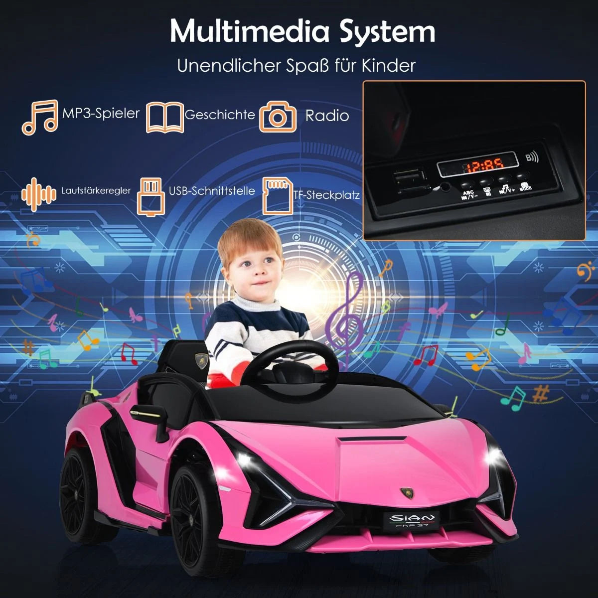 12V Kinderauto Mit 2,4G-Fernbedienung Mit Musik Und Led-Scheinwerfer 108 X 64 X 41 Cm Rosa