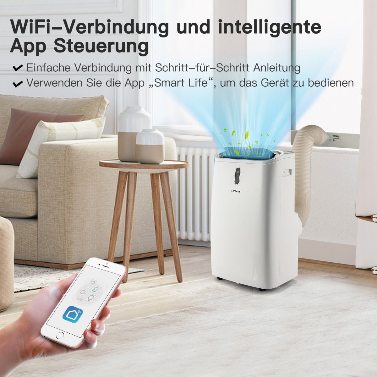 5 in 1 Mobile Klimaanlage 16000 BTU Kühl&Ventilator&Entfeucht&Heiz Entfeuchter 16℃-32℃ 44,5 X 39 X 77 Cm Weiß