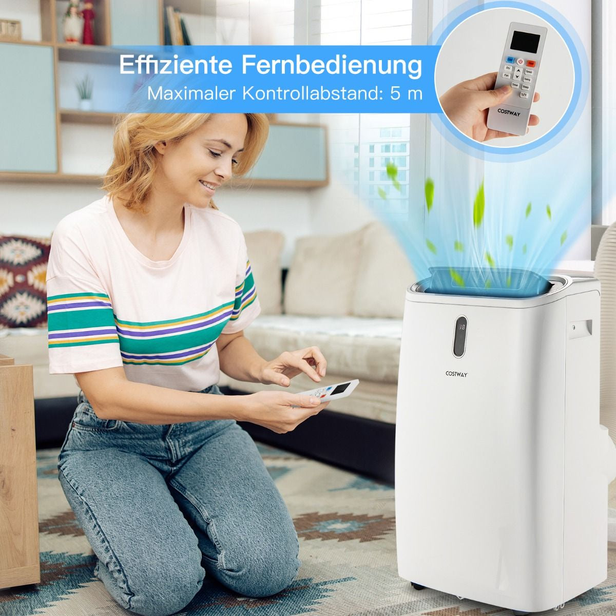 5 in 1 Mobile Klimaanlage 16000 BTU Kühl&Ventilator&Entfeucht&Heiz Entfeuchter 16℃-32℃ 44,5 X 39 X 77 Cm Weiß