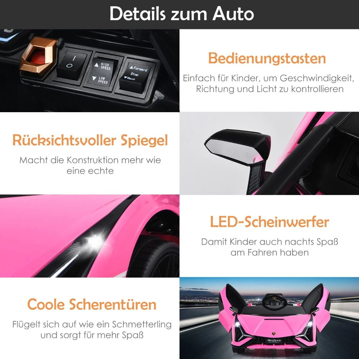 12V Kinderauto Mit 2,4G-Fernbedienung Mit Musik Und Led-Scheinwerfer 108 X 64 X 41 Cm Rosa